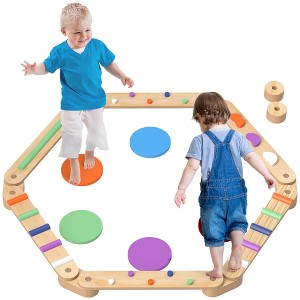 Qaba Kids Balance Beam, Wooden Balance Board with Stepping Stones, Gymnastics Obstacle Course for Toddlers 3-8 Years, for Motor Skills Coordination - 1 of 4