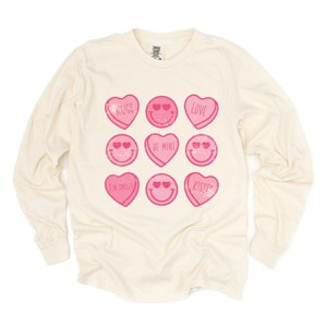 S.W.Smiley Sweethearts Chart Distressed - Women's Garment Dyed Long Sleeve Graphic T-Shirt - 1 of 4
