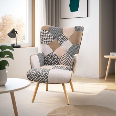 FERPIT Accent Chair Wingback Design with Rubberwood Legs & Levelers