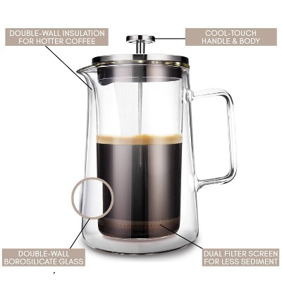 Double-Wall Borosilicate Glass French Press Coffee Maker 27oz