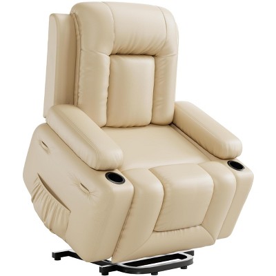Large Power Lift Recliner Chair for Elderly, Faux Leather Reclining Sofa w/ Heat, Massage, Side Pocket & Cup Holder for Living Room,21" width