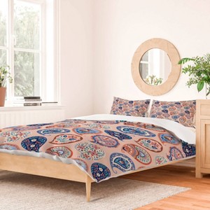Deny Designs King Pimlada Phuapradit Floral Paisley Half Drop Duvet Cover and Pillow Sham Orange - 1 of 4
