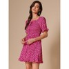 Allegra K Women's Square Neck Puff Sleeve Smocked Floral Ruffled Hem Dress - 2 of 4