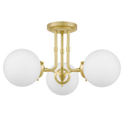 Elegant Sphere-and-Stem 20'' Glass Globe Ceiling Light in Satin Brass