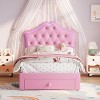 Twin Size Upholstered Princess Bed Frame with Storage Drawer, Faux Leather Platform Bed - 2 of 4