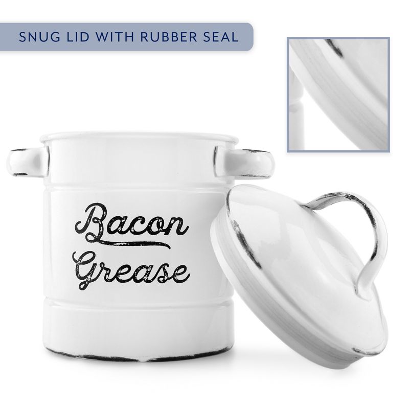 AuldHome Design Grease Container, Enamelware Bacon Grease Can w/ Strainer, Farmhouse Style, Keto-Friendly, 4 of 9