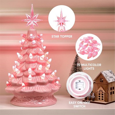 Joyfy Ceramic Christmas Tree, 7''/12'' Pink Mini Tabletop Xmas Tree ...
