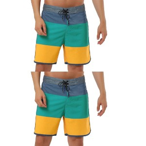 Lars Amadeus Men's Striped Color Block Swimming Drawstring Swimming Surfing Board Shorts 2 Pack - 1 of 4