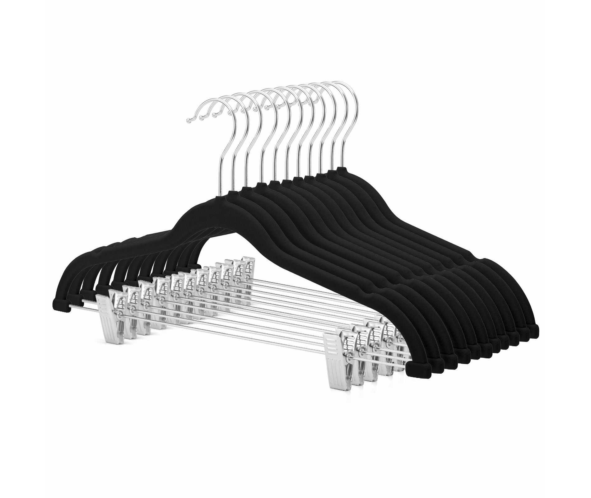 HOUSE DAY Velvet Skirt & Pant Hangers with Adjustable Clips Black 24 Pack