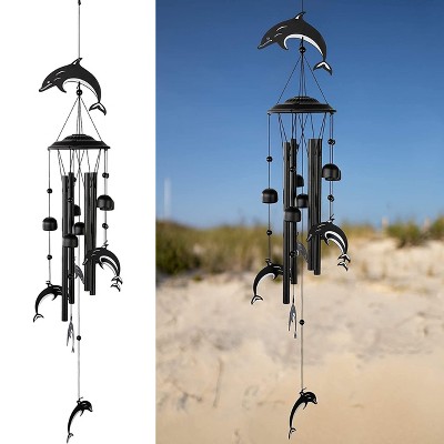 35" Black Metal Dolphin-Themed Weather Resistant Wind Chimes