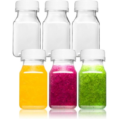 Plastic Juice Bottles with Caps, 6-Piece 12oz Reusable Drink Containers for Juicing