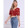 INSPIRE CHIC Women's Floral Flare Short Sleeve V Neck Summer Smocked Crop Tops - 2 of 4