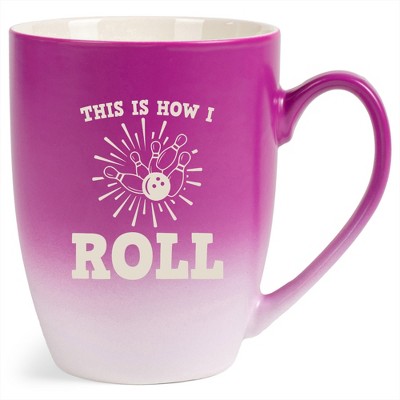 100 North Bowling Pin Design 10 Ounce Pink and White Two Toned Ombre, Comfortably Fits Your Hands, Ceramic Tea Coffee Cup Mug, This Is How I Roll