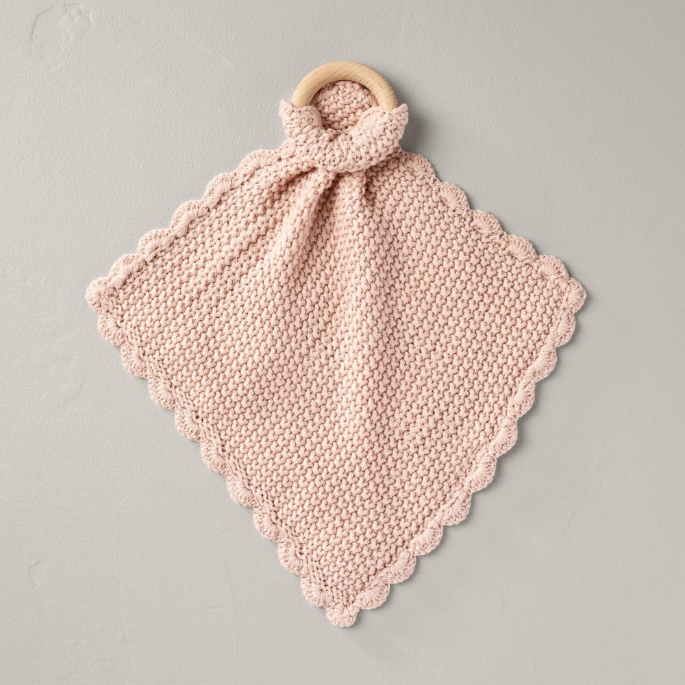 Soft Knit Baby Security Blanket with Wood Ring Blush Pink - Hearth & Hand™ with Magnolia: Lovey, OEKO-TEX Certified