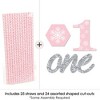Big Dot of Happiness Pink Onederland - Paper Straw Decor - Holiday Snowflake Winter Wonderland Birthday Party Striped Decorative Straws - Set of 24 - 3 of 4