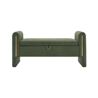 GDFStudio Rusk Modern Upholstered Storage 52" Ottoman, Teddy Bench with Armrest and Pull-Ring