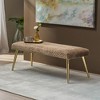 Dining Bench, Upholstered Bench, Patterned Faux Plush, Tapered Gold-finished Iron Legs Upholstered Bench - 2 of 4