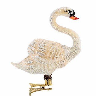 Morawski 5.0 Inch White Swan Clip-On Bird Clip-On Plumage Water Tree Ornaments