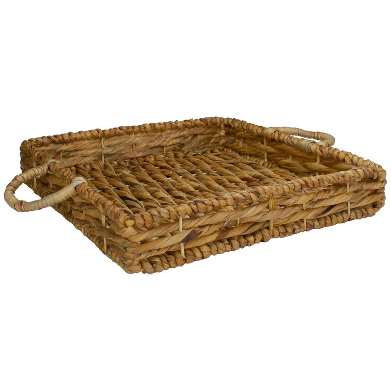 Northlight Set of 3 Square Natural Woven Water Hyacinth Serving Trays with Handles 16", 5 of 9