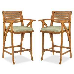 Best Choice Products Set of 2 Outdoor Acacia Wood Bar Stools Bar Chairs w/ Weather-Resistant Cushions - 1 of 4