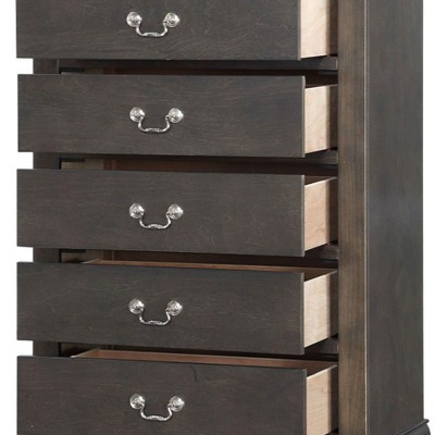 Elegant Gray Wooden Chest with Five Dovetail Drawers and Nickel Handles