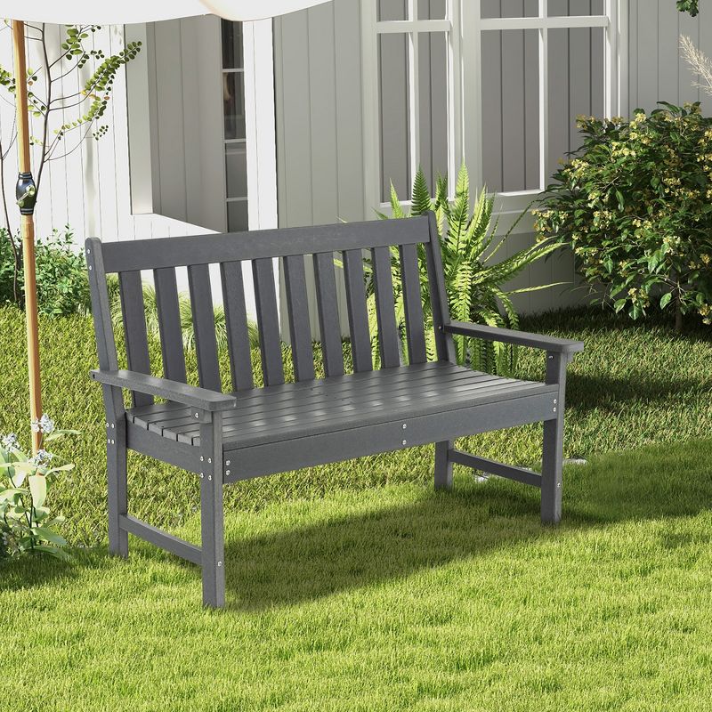 Costway Garden Bench All-Weather HDPE 2-Person Outdoor Bench for Front Porch Backyard, 2 of 10