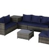 Outdoor Sofa Set, 6 Pcs PE Woven Sofa With Cushions, Sectional L- Shaped Wicker Sofa, Conversation Set with Glass Top Table-Coolbibila - 4 of 4