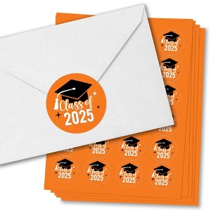 Big Dot of Happiness Class of 2025 Orange Grad Party Envelope Seal Stickers, Round Circle Stickers to Seal Cards, Graduation Envelope Seals, 120 Count - 1 of 4