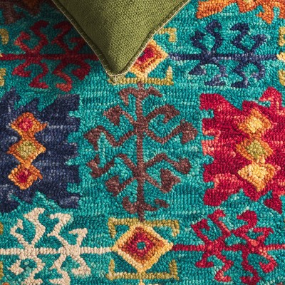 Handmade Blue and Red Wool Tufted Area Rug