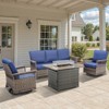 Belord Outdoor Patio Furniture Set with Propane Firepit Table with Glass Wind Guard, Patio Firepit Set with Patio Sofa and Swivel Rocking Glider Chair - 2 of 4