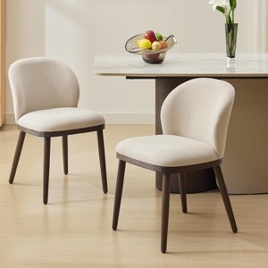 Acekool Set of 8 Space-Smart Dining Chairs - Cream PU Seats w/Walnut Trim, Steel-Reinforced Frame for Large Gatherings - 1 of 4
