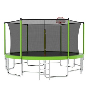 VisioGear Trampolines, Trampoline with Safety Enclosure Net, Trampoline with Basketball Hoop, Green, 179.02"*179.02"*107.87" - 1 of 4