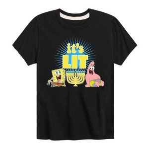 Boys' SpongeBob SquarePants It's Lit Hanukkah Short Sleeve Graphic T-Shirt - Black - 4T - 1 of 4