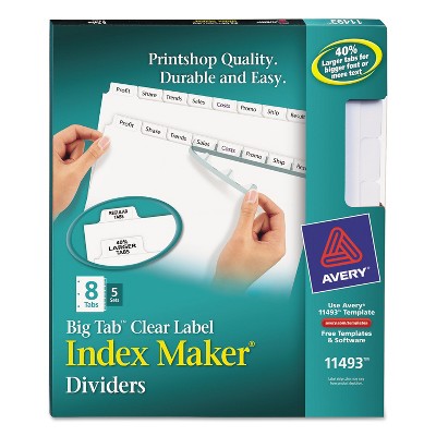 Avery Print & Apply Clear Label Dividers w/White Tabs 8-Tab Letter 5 Sets 11493