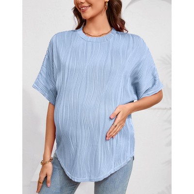 Tankaneo Women's Maternity T-Shirts - Ribbed Short Sleeve Tunic Tops With Side Split