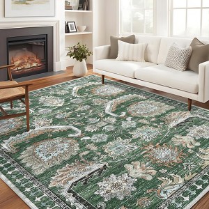 Washable Area Rug, Ultra-Thin Soft Vintage Indoor Rug for Bedroom Living Room or Dining Room, Non-Slip Throw Rug Foldable Carpet for Entry Office - 1 of 4