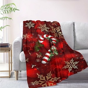 Lomsoe Luxury Flannel Blanket - Red Christmas Theme with Snowflakes, Candy Canes & Holly - All-Season Cozy Gift. - 1 of 4