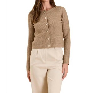 Women's Round Neck Gold Button Knit Cardigan - Blu Pepper - 1 of 3