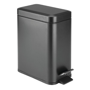 iDESIGN Rectangle Step Can Black: Metal Bathroom Wastebasket, 5L Capacity, Solid Pattern, 11.75" Height - 1 of 4