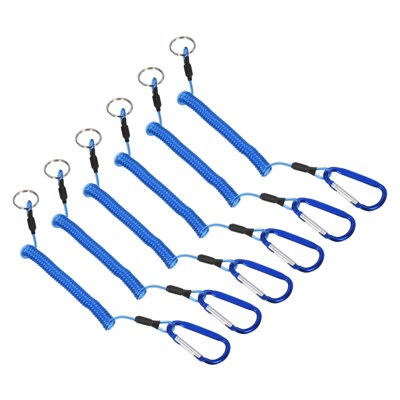 Unique Bargains Retractable Coiled Safety Cords D Shape Carabiners Fishing Tool Lanyards 6 Pcs 3.3ft
