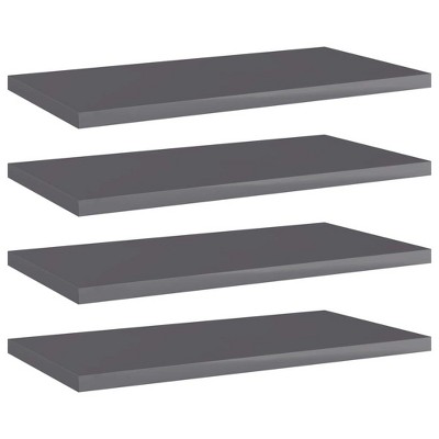 vidaXL Sleek High Gloss Gray Bookshelf Boards, 15.7"x7.9"x0.6", Engineered Wood, Set of 4