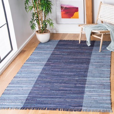 Navy and Blue Handwoven Cotton Rag Rug 4' x 6'