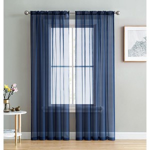 HLC.ME Sheer Voile Transparent Window Treatment Rod Pocket Curtain Panels - Set of 2 - 1 of 4