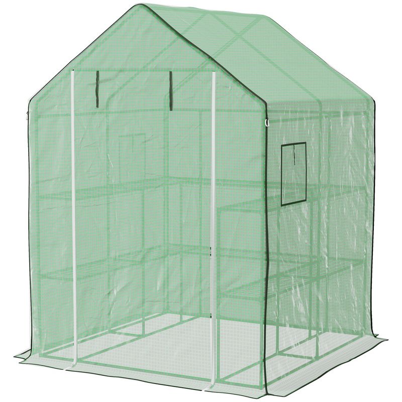 Outsunny 4.6' x 4.7' Portable Greenhouse, Small Walk-In Greenhouse, Hot House with 2 Tier U-Shape Flower Rack, 4 of 7