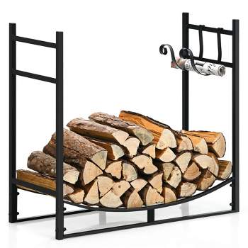 Costway 33'' Firewood Rack W/ Removable Kindling Holder Steel Fireplace Wood