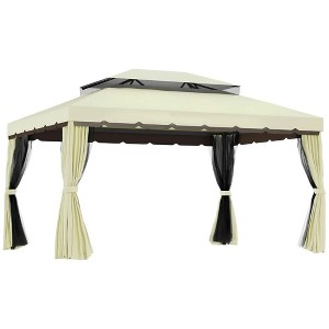 Resenkos Outdoor Garden Gazebo, Sunshade Gazebo Canopy,10' x 13' Double Roof Outdoor Gazebo Canopy Shelter with Netting & Curtains, Cream White - 1 of 4