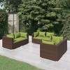 vidaXL 6-Piece Outdoor Patio Lounge Set with Cushions - Water-Resistant PE Rattan - Sturdy Steel Frame - Modular Design - Brown and Green - 2 of 4