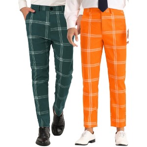 Lars Amadeus Men's Plaid Pattern Flat Front Checked Dress Pants 2 Packs - 1 of 4