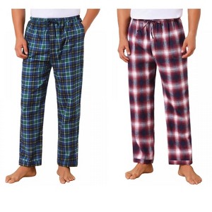 INSPIRE CHIC Men's Stretch Waist Drawstring Plaid Pajama Sleep Pants 2 Packs - 1 of 4