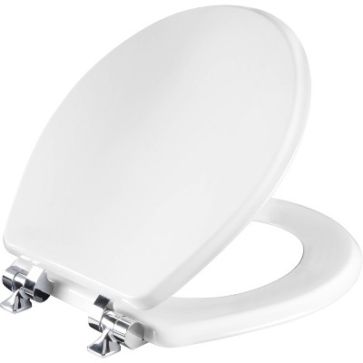 Benton Soft Close Enameled Wood Toilet Seat Never Loosens Chrome Metal Hinge White - Mayfair by Bemis
